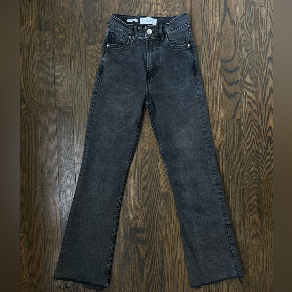 Mango - High Rise Dark Grey Wash Straight/Flare Jeans - Size 0